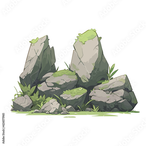 Pile of rock stone with grass. Rock stone cartoon. Rock and debris of the mountain. Vector illustration EPS10