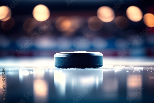 Frozen Showdown: Hockey Puck on Ice. Generative AI