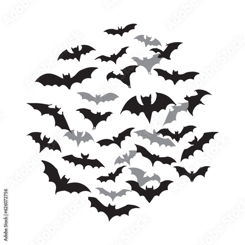Black bats cartoon vector illustration.