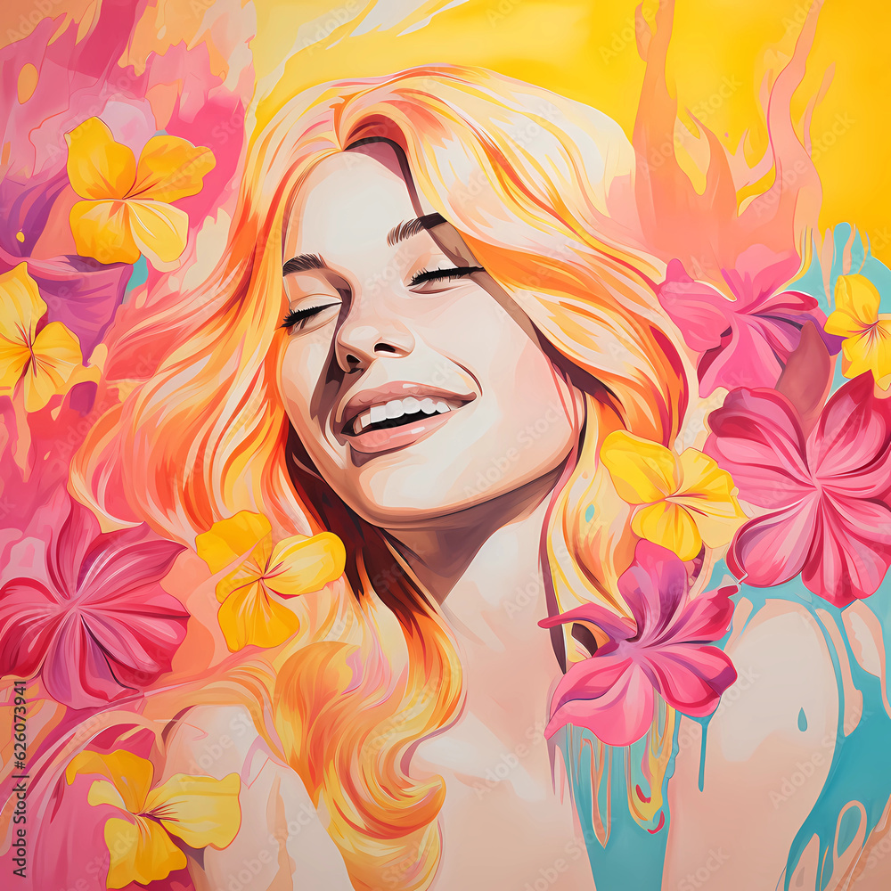 Blonde Blooms: The Joyful Garden Girl. Colorful woman have their own style