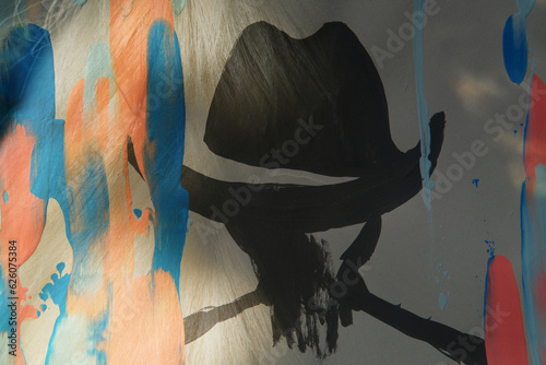 Cowboy hat painting with abstract double exposure for modern western art.