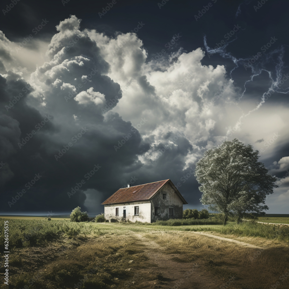 Kurz vor dem Sturm / Unwetter, Haus auf dem Feld