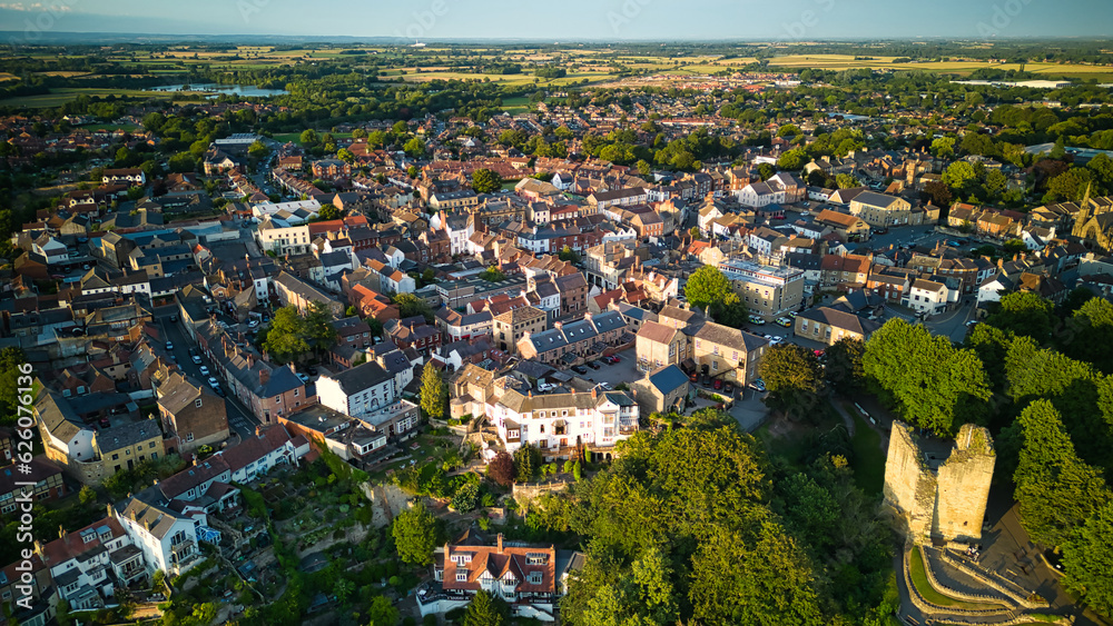 Unique aerial view of Knaresborough town in North Yorkshire