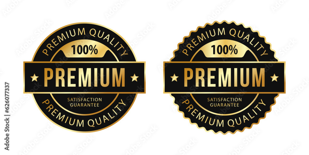 100 percent premium quality vector badges. Luxury black and gold labels. For icon, logo, sign, seal, symbol, stamp, sticker. Vector illustration