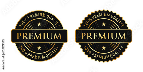 100 percent premium quality vector badges. Luxury black gold labels. For icon, logo, sign, seal, symbol, stamp, sticker. Vector illustration