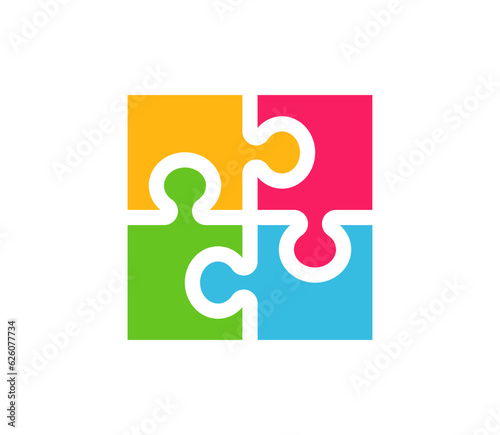 Jigsaw puzzle icon. Colorful puzzle game icon. Autism symbol.