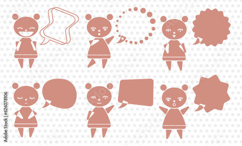 cute pink pictogram icons with speech bubbles
