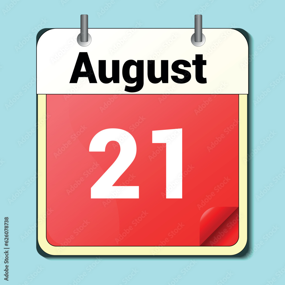 calendar vector drawing, date August 21 on the page calendar vector drawing, date August 21 on the page
