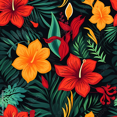 exotic floral flat design seamless pattern