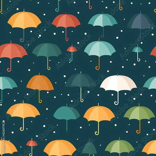 Raindrops and umbrellas flat design seamless pattern