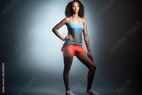 Portrait of beautiful black woman . Sport clothes