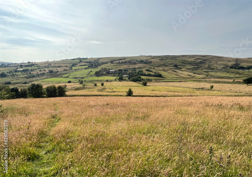 Rural landscape, with extensive fields, and distant hills near, Delph, UK © derek oldfield