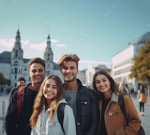 hanging out with friends, smiling looking at the camera
