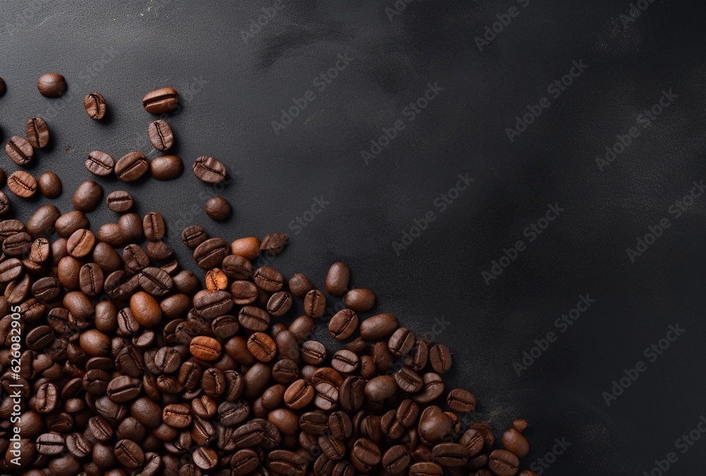 Fresh Coffee Beans On Dark Background with empty space for text Fresh Coffee Beans On Dark Background with empty space for text