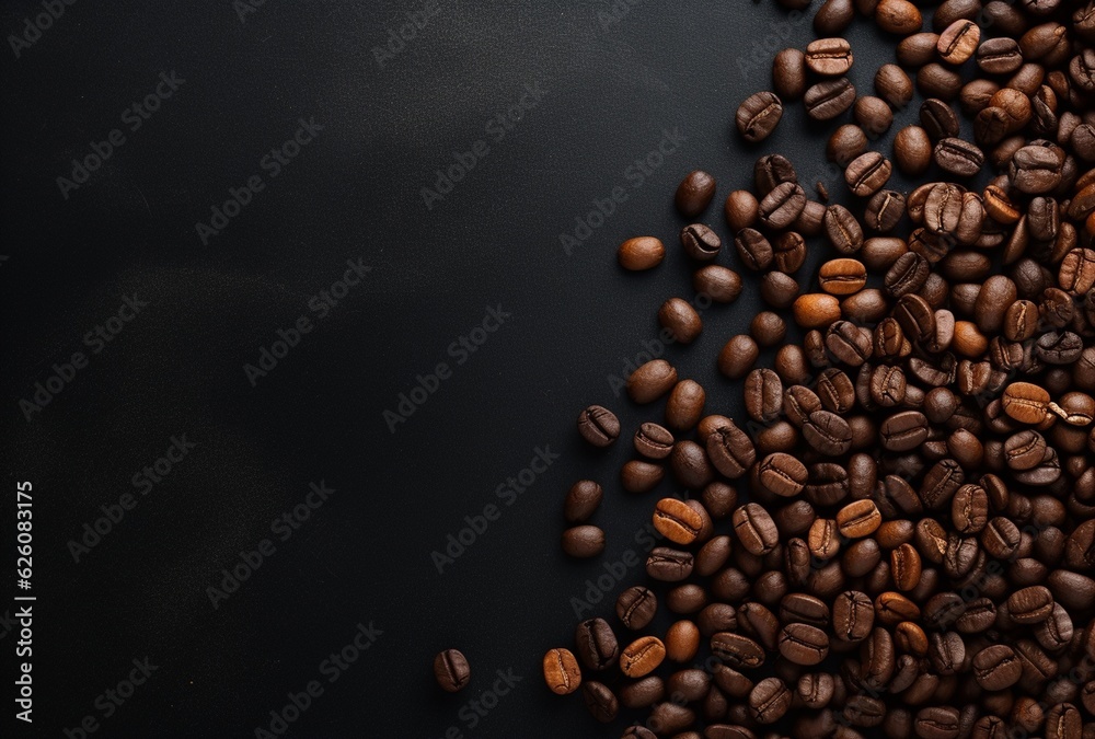Fresh Coffee Beans On Dark Background with empty space for text Fresh Coffee Beans On Dark Background with empty space for text