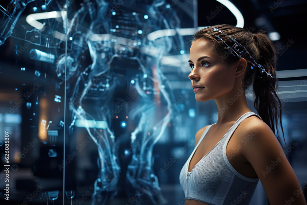 Innovation in sport. Fitness Woman use innovation for training. Innovation for getting stronger. Build muscle with innovation device. athletic trainer. Innovation in sport. Fitness Woman use innovation for training. Innovation for getting stronger. Build muscle with innovation device. athletic trainer.