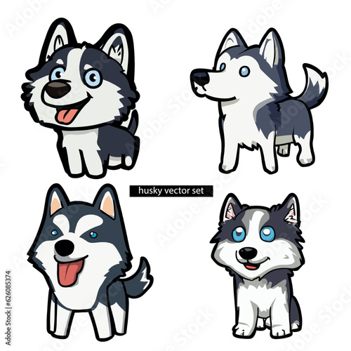 husky dog       cartoon drawing set