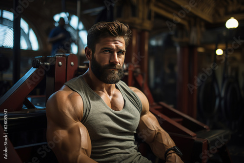 Wallpaper Mural Portrait of a handsome man on a background of gym. Face of brutal muscular sexy men in fitness gym Torontodigital.ca