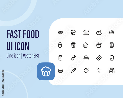 fast food thin line web icon set. Outline icons collection. user interface icon set collection.
