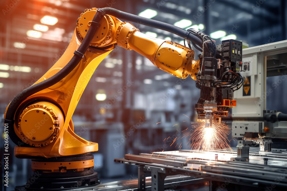Arm robot working with Screen monitor control industrial machine robot ...