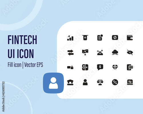 Set of fintech modern icons. Simple line art style icons pack. Vector illustration