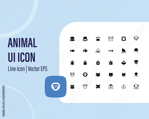 set of pet icons, dog, cat, puppy, and animals. Vector user interface icon set collection.