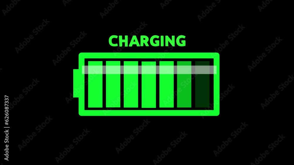 Charging battery icon animation on black background Charging battery icon animation on black background