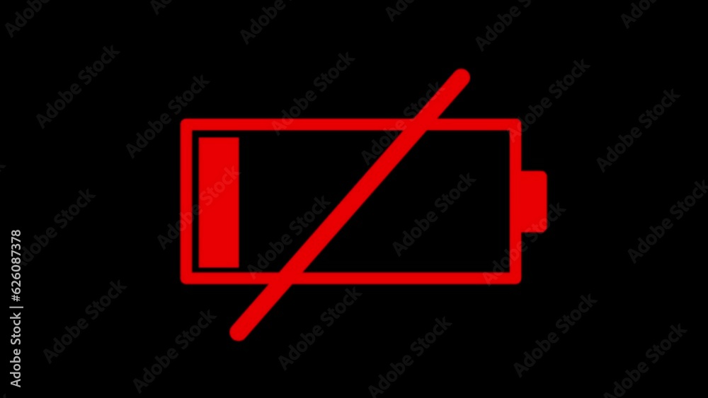 animated flashing low battery icon on black background