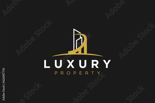 Building real estate property logo design luxury skyscraper illustration icon symbol