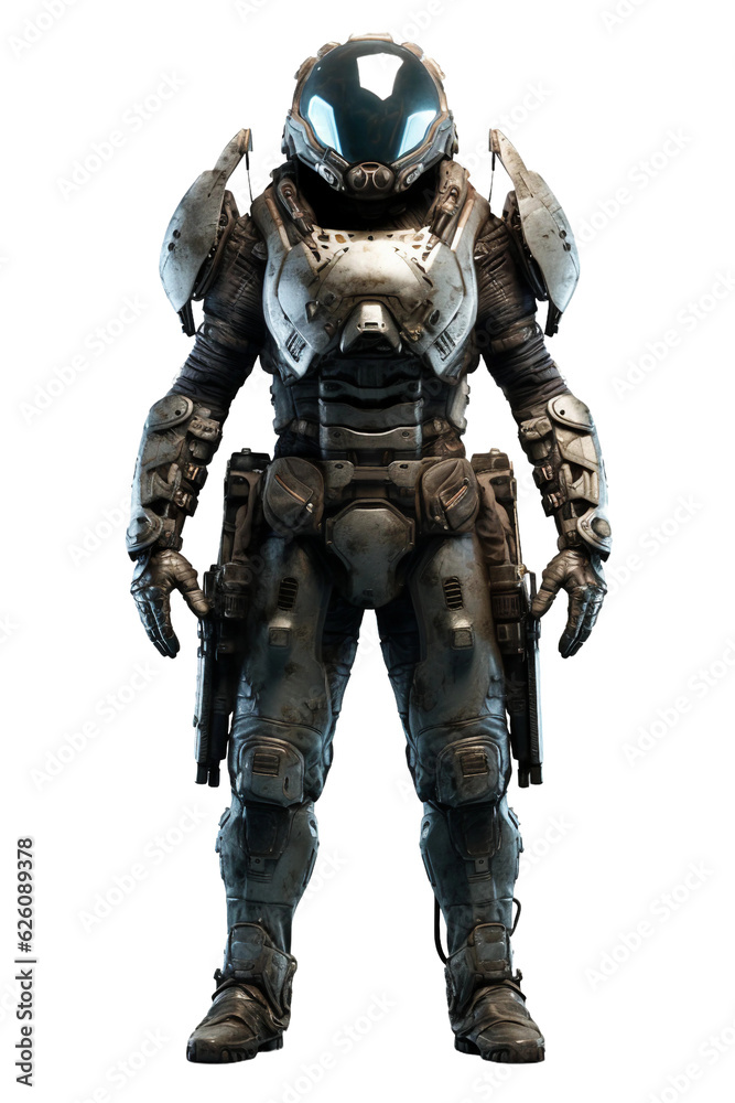 Alien soldier with energy helmet. isolated object, transparent background Alien soldier with energy helmet. isolated object, transparent background