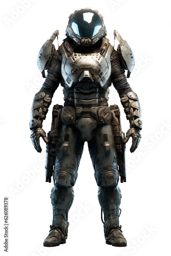 Alien soldier with energy helmet. isolated object, transparent background
