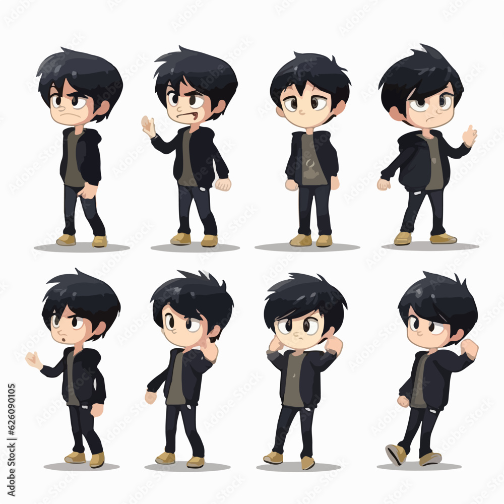 Black clothed cartoon boy, vector illustration. Black clothed cartoon boy, vector illustration.