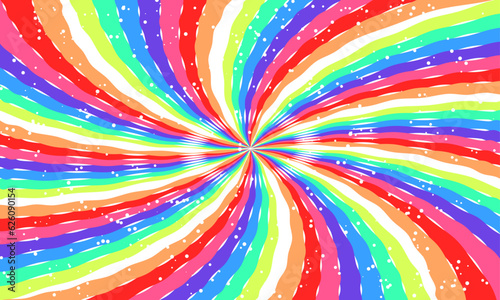 Vector rainbow swirl background with stars radial gradient rainbow of twisted spiral vector illustration