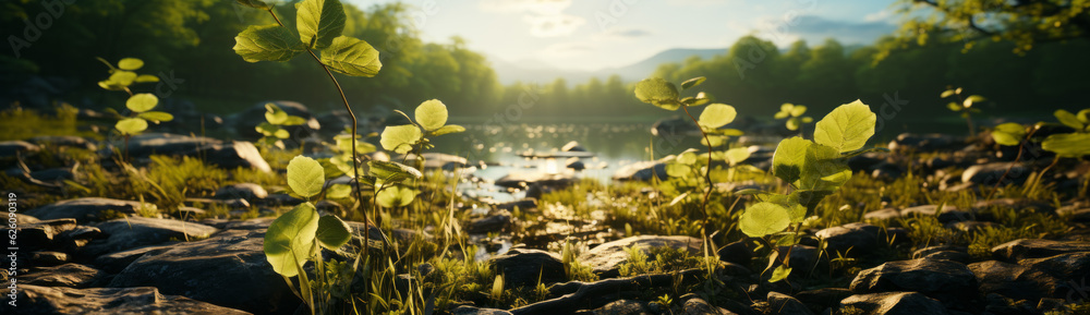 Forest Glow: Sunrays Dancing on Leaves Panoramic Forest Glow: Sunrays Dancing on Leaves Panoramic