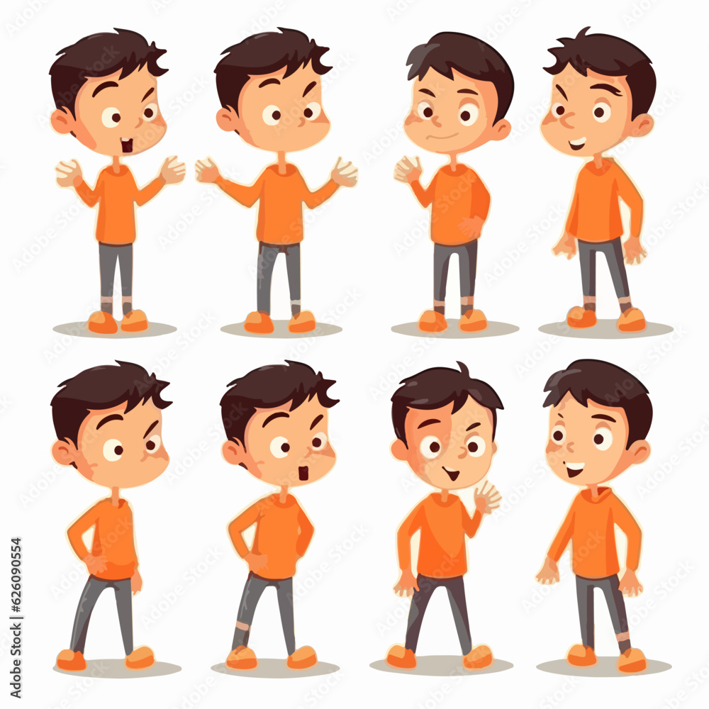 Cartoon of a boy kid in orange, vector pose. Cartoon of a boy kid in orange, vector pose.