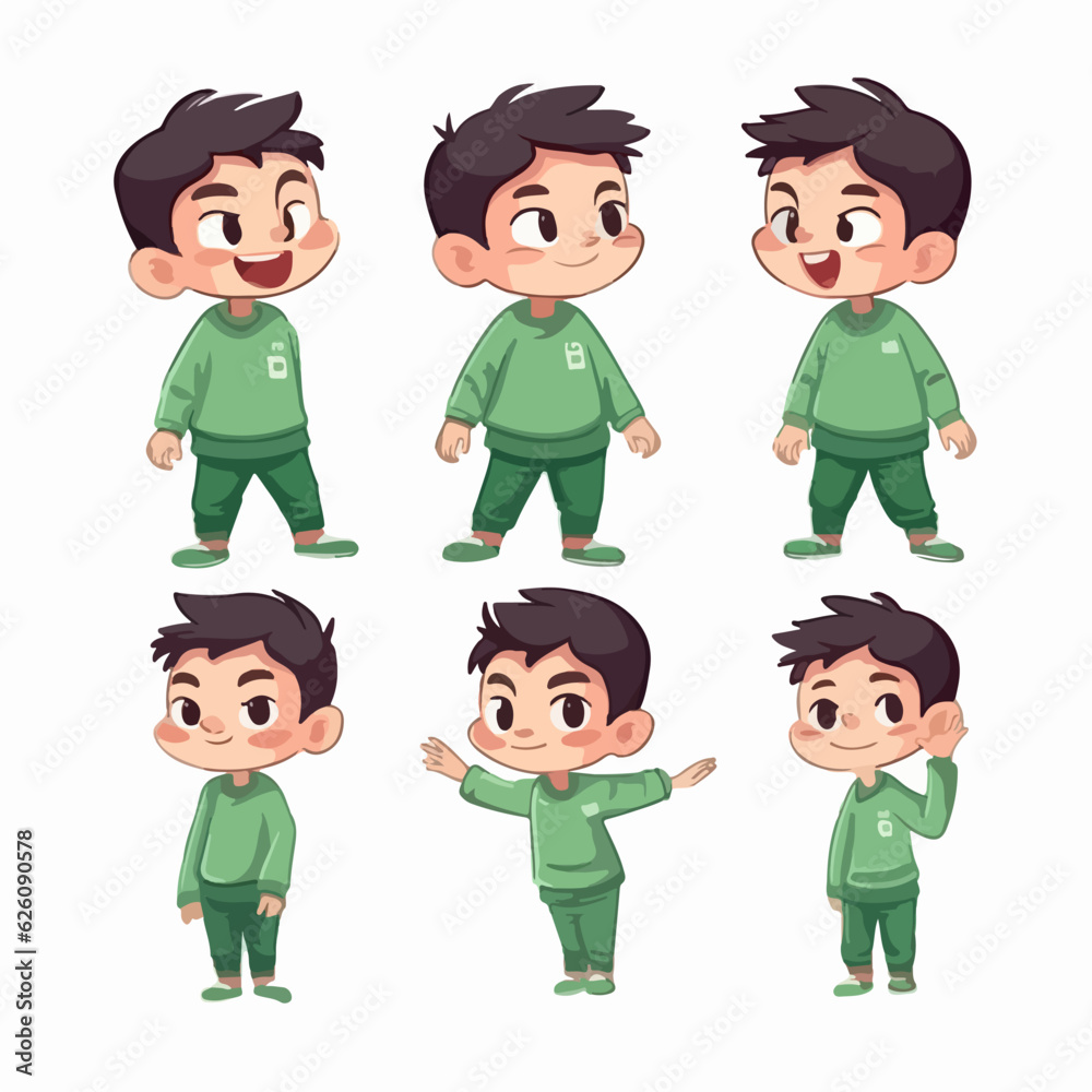 Child in green clothing, cute boy, vector cartoon. Child in green clothing, cute boy, vector cartoon.
