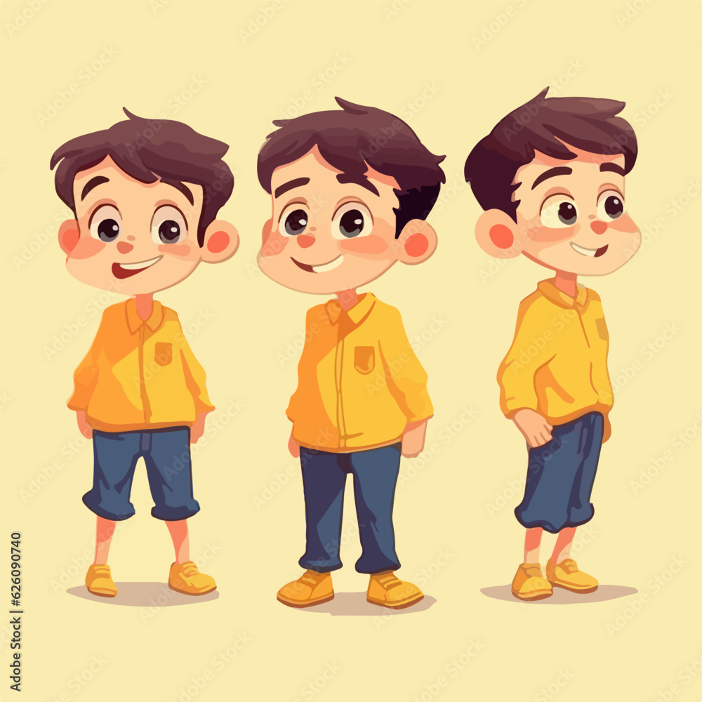Yellow clothed cartoon child, cute boy, multipose. Yellow clothed cartoon child, cute boy, multipose.
