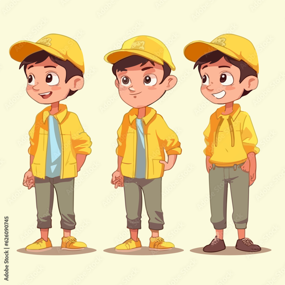 Playful boy kid in yellow, cartoon illustration. Playful boy kid in yellow, cartoon illustration.