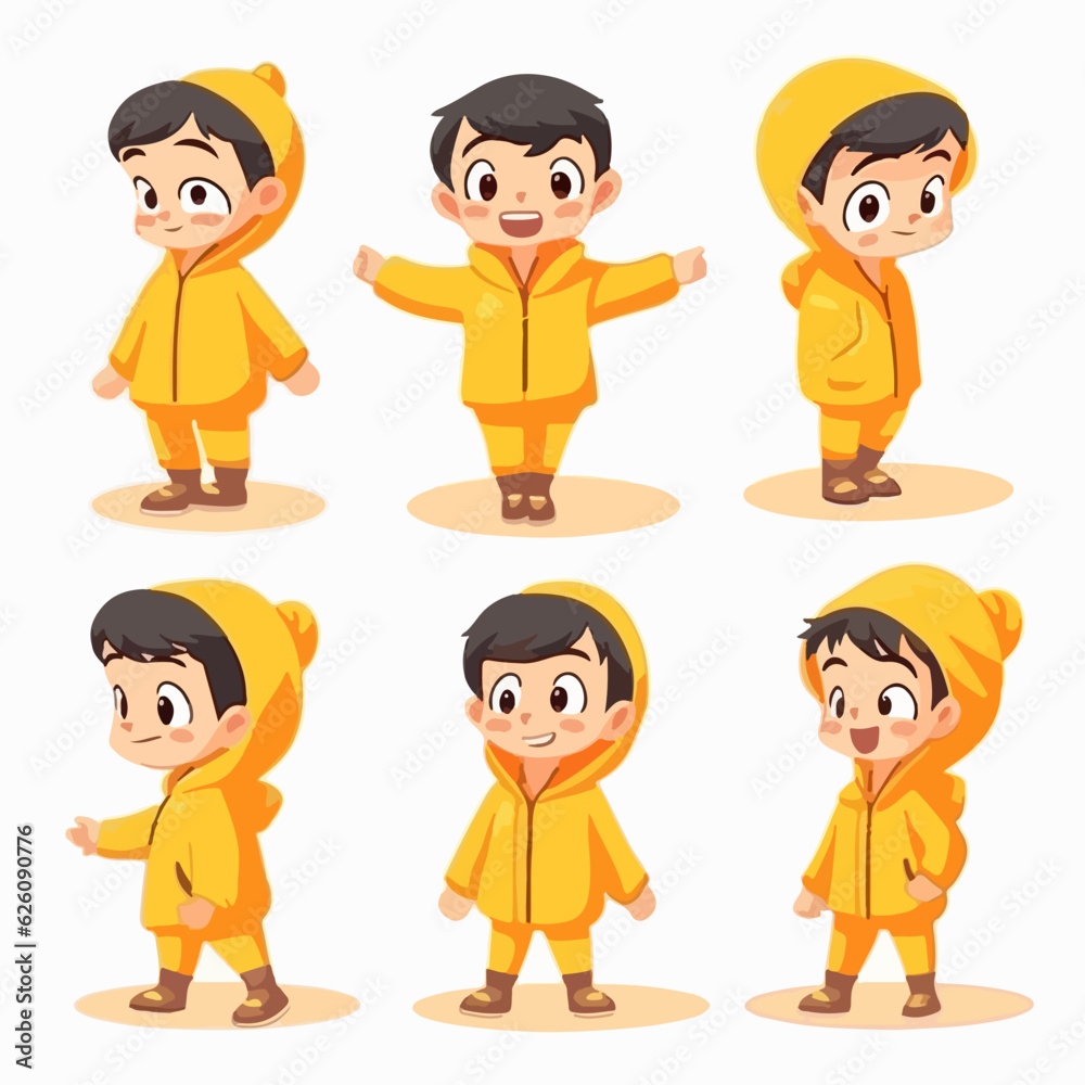 Naklejka premium Vector of a boy kid in yellow attire, cartoon style.