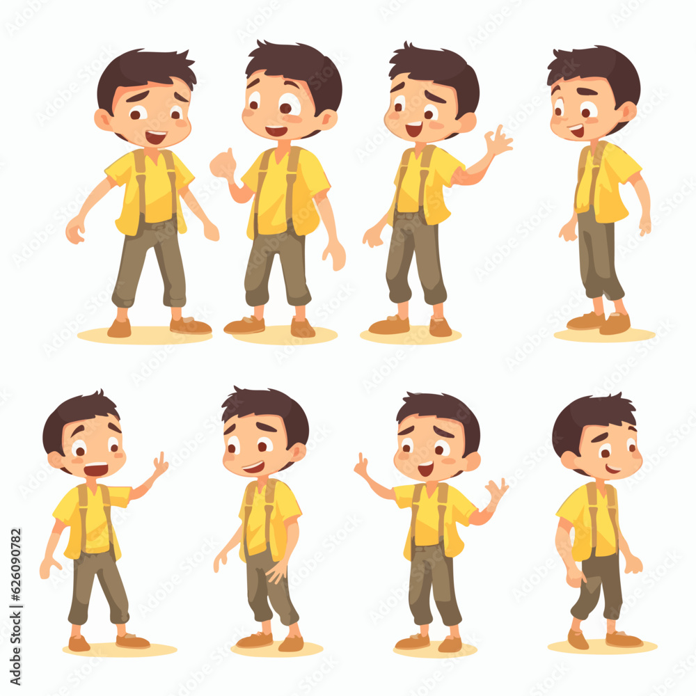 Yellow-clothed little boy, vector illustration, multipose. Yellow-clothed little boy, vector illustration, multipose.