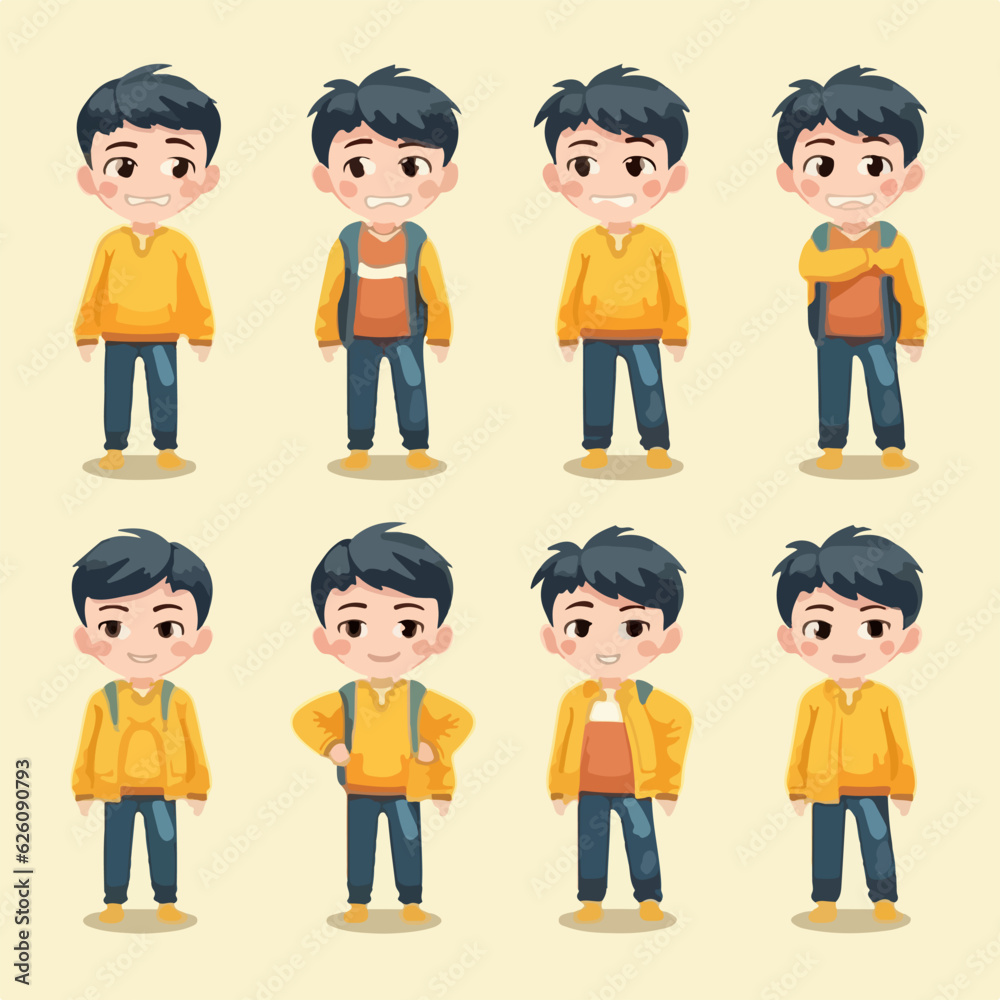 Yellow-clothed cheerful kid, vector pose. Yellow-clothed cheerful kid, vector pose.