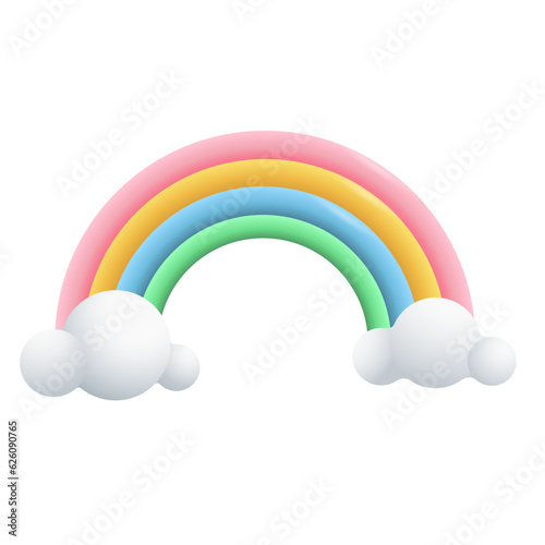 Vector bright 3d rainbow and cloud weather or nature icon isolated forecast element