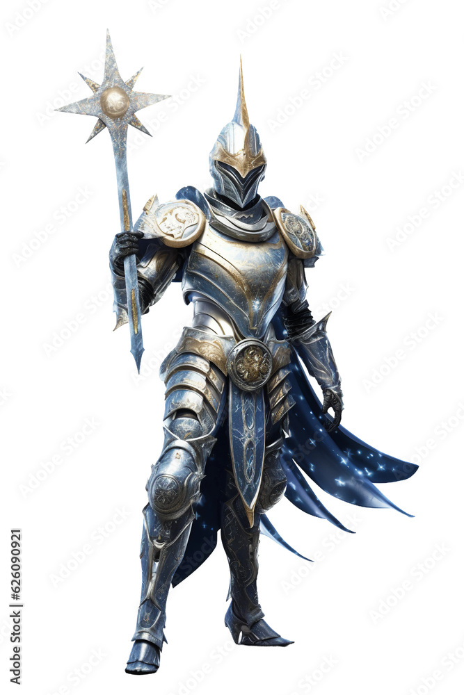 Astral knight with star helmet holding a constellation. isolated object, transparent background Astral knight with star helmet holding a constellation. isolated object, transparent background