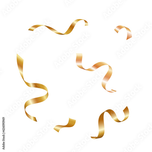 Vector realistic golden confetti ribbons set design