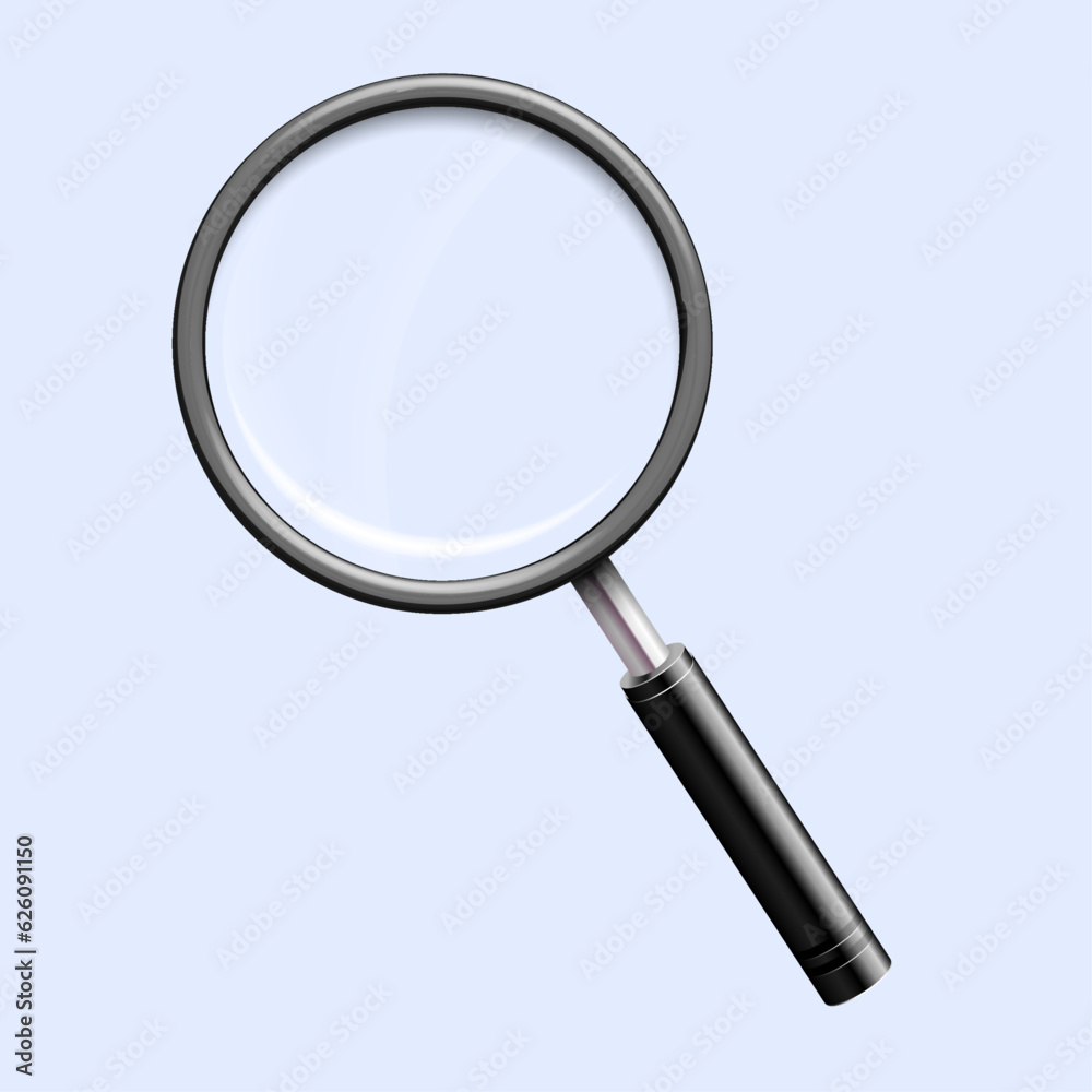 Vector magnifying glass on checkered background