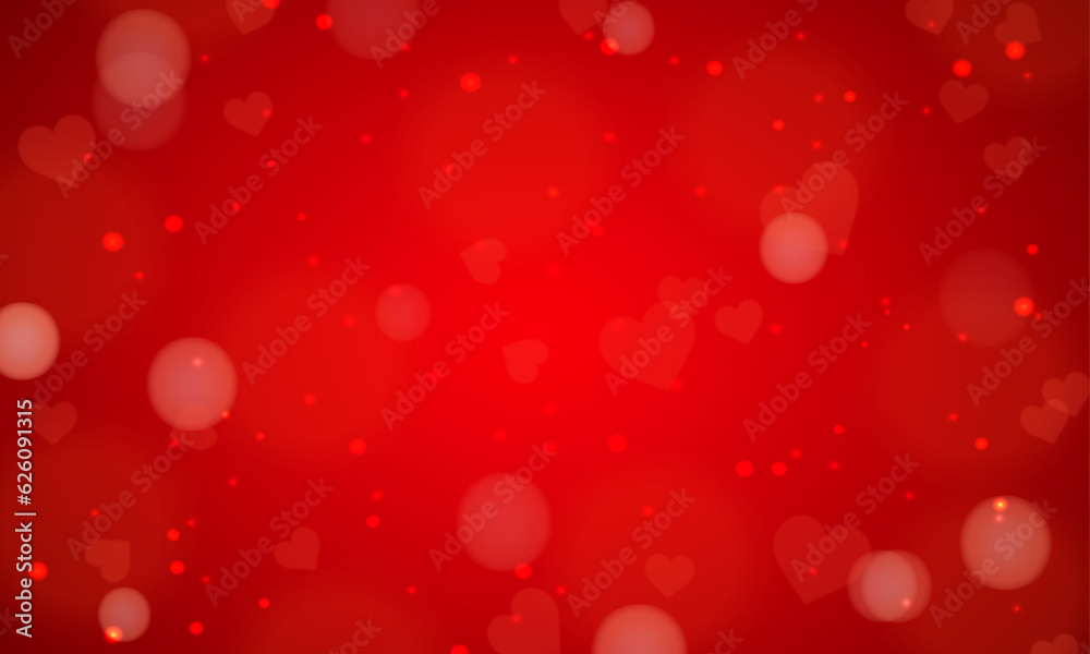 Vector red heart background with bokeh effect