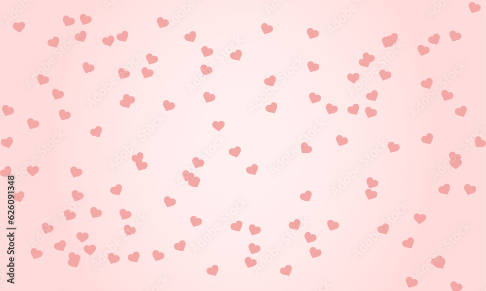 Vector seamless pattern, gentle pink hearts in a chaotic manner