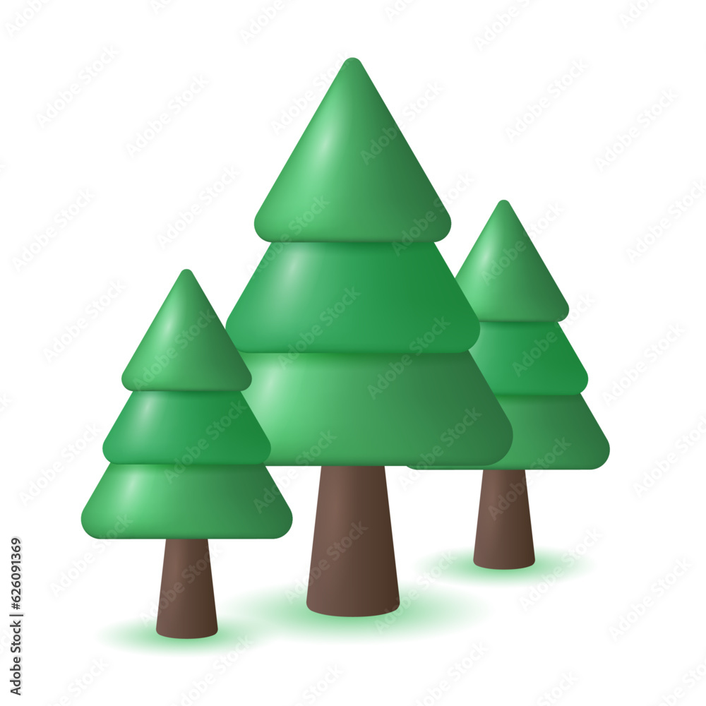 Vector set abstract trees isolated on a white background. 3d rendering Vector set abstract trees isolated on a white background. 3d rendering