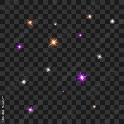 Vector set of colorful star lights isolated on transparent