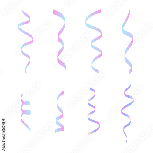 Vector set of holographic iridescent ribbons on white background